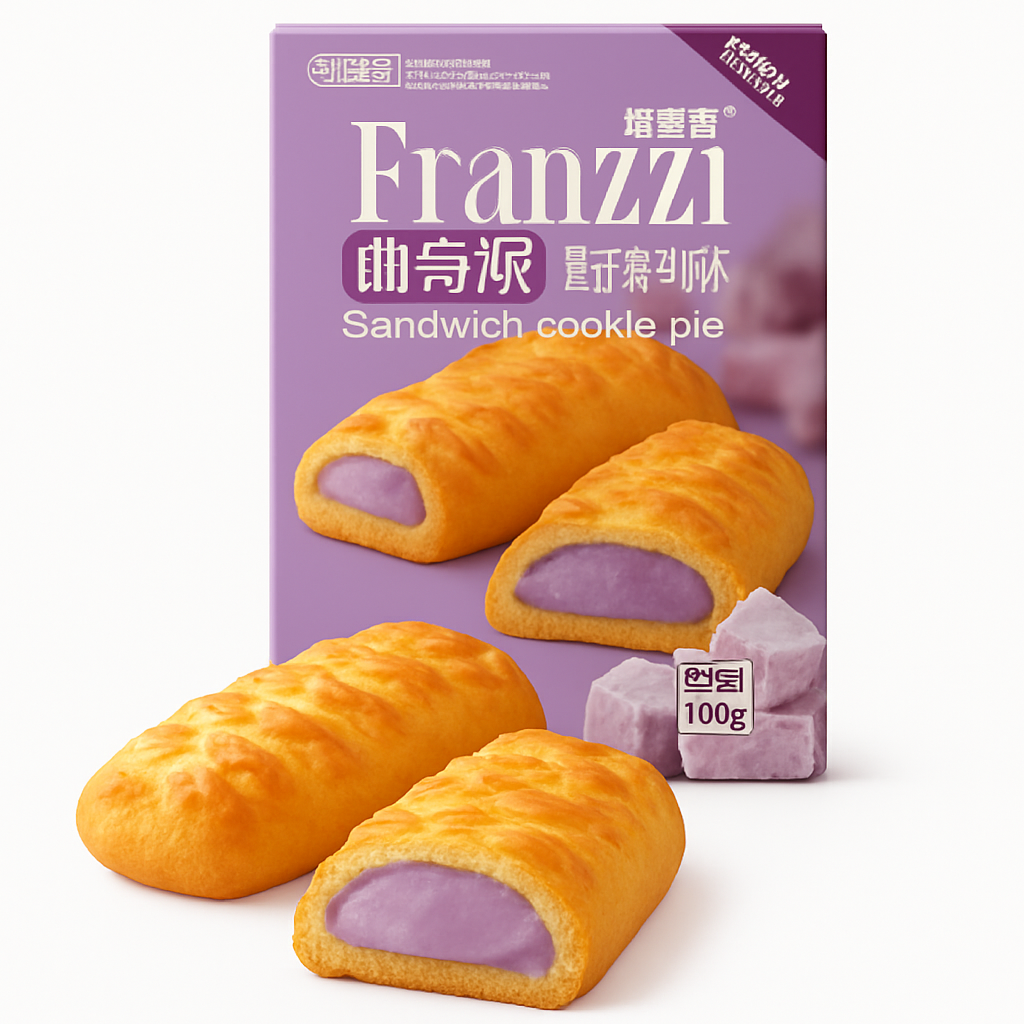 Mei Wei: Franzzi Cookie Pie Taro (曲奇派香芋厚乳味)- Sunssi 100g - Embalagem em Fundo Branco