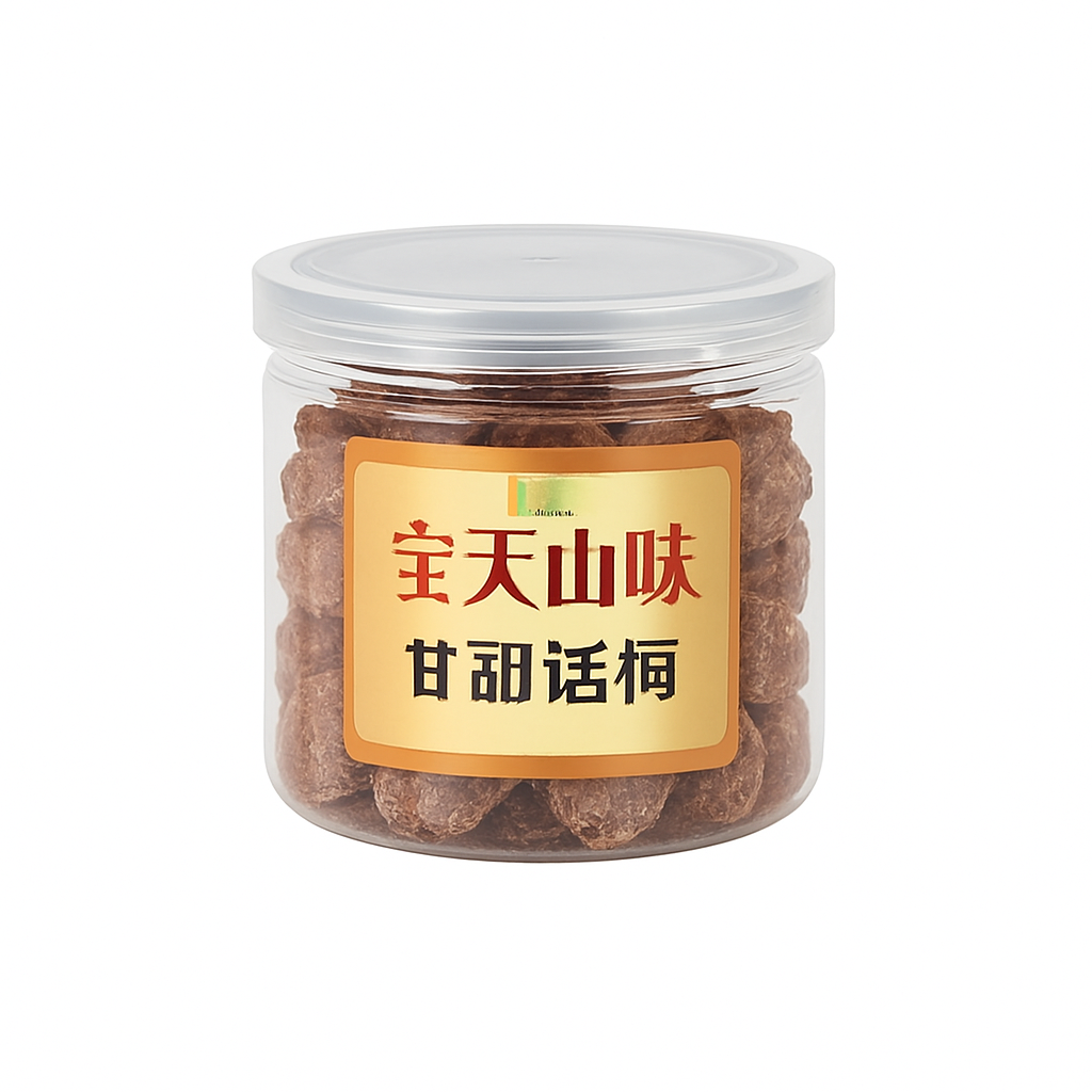 Mei Wei: Ameixa Seca Doce(甘甜话梅)- Nongfu Shanzhuang 200g - Embalagem em Fundo Branco