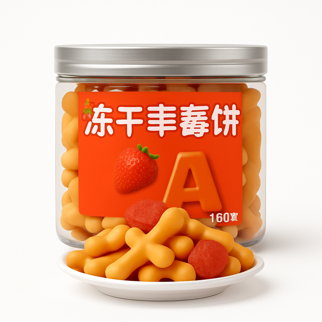 Mei Wei: Biscoito de Morango Liofilizado(冻干草莓饼)- Shusheng Baiwei 160g - Embalagem em Fundo Branco