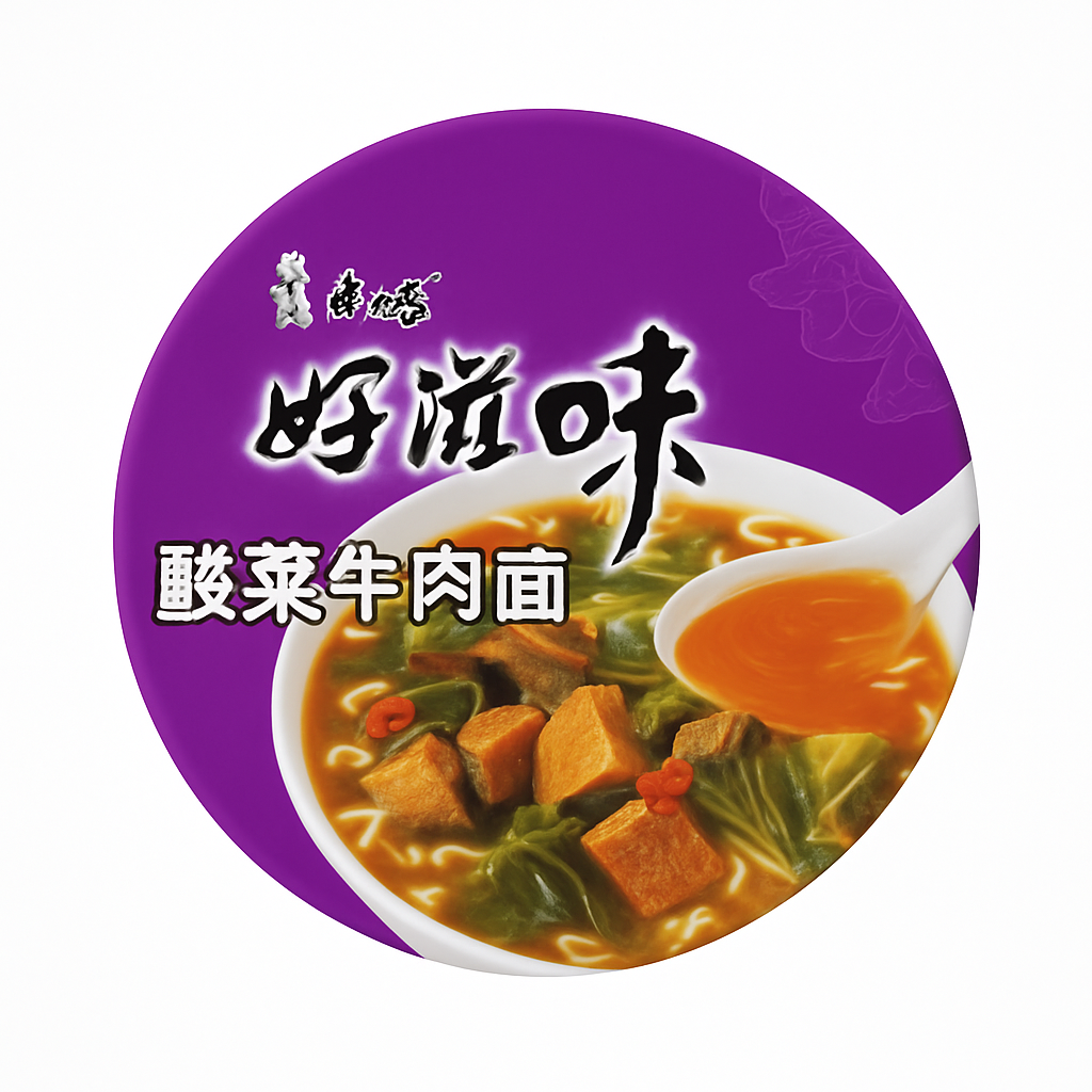 Mei Wei: Macarrão Instantâneo Sabor Repolho Azedo(老坛酸菜牛肉面)- Kangshifu 109g - Embalagem em Fundo Branco
