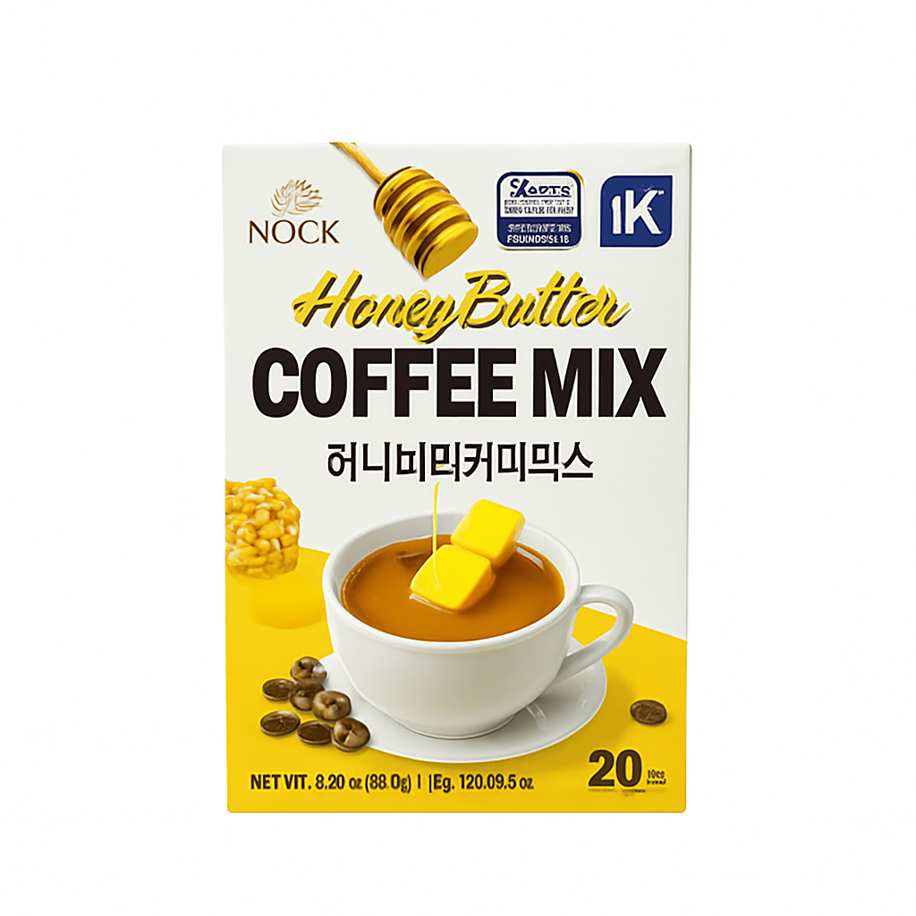 Mei Wei: Café com Manteiga e Mel em Pó(허니버터커피믹스)- Nokchawon 240g - Embalagem em Fundo Branco