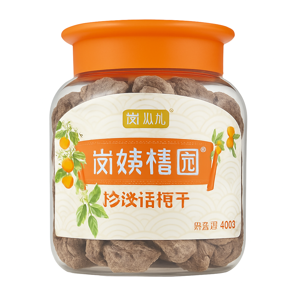Mei Wei: Ameixa Seca Cristalizada(珍淡话梅干)- Lanyi Xiyuan 400g - Embalagem em Fundo Branco