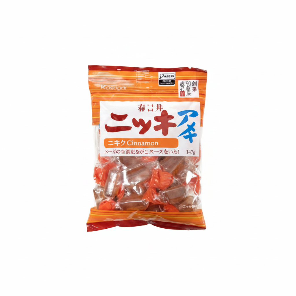 Mei Wei: Bala de Canela Nikki ニッキ Kasugai 147g - Embalagem em Fundo Branco
