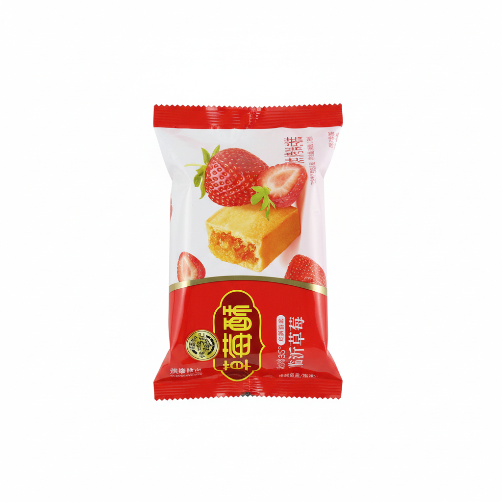 Mei Wei: Biscoito Recheado de Morango Linyi Strawberry - Embalagem em Fundo Branco