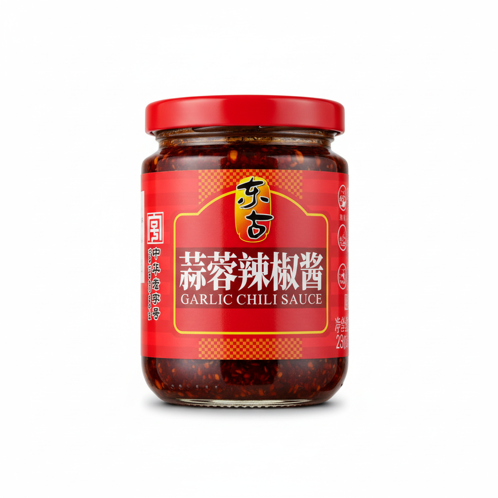 Mei Wei: Molho de Pimenta com Alho Donggu 230g - Embalagem em Fundo Branco