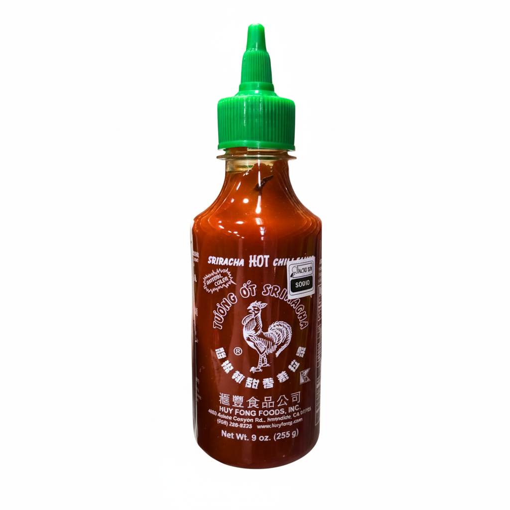 Mei Wei: Molho de Pimenta Sriracha Huy Fong Foods 255g - Embalagem em Fundo Branco