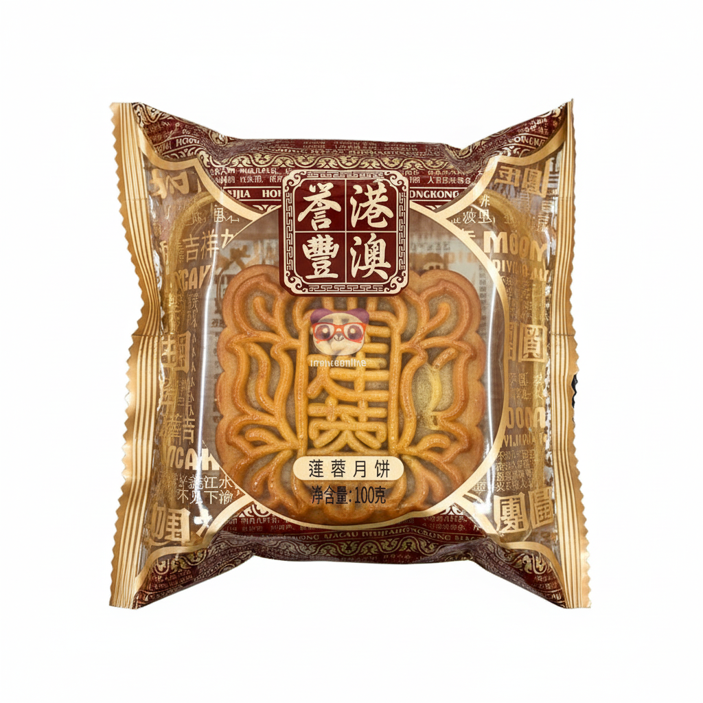 Mei Wei: Bolo da Lua Semente de Lótus Yufeng 100g - Embalagem em Fundo Branco