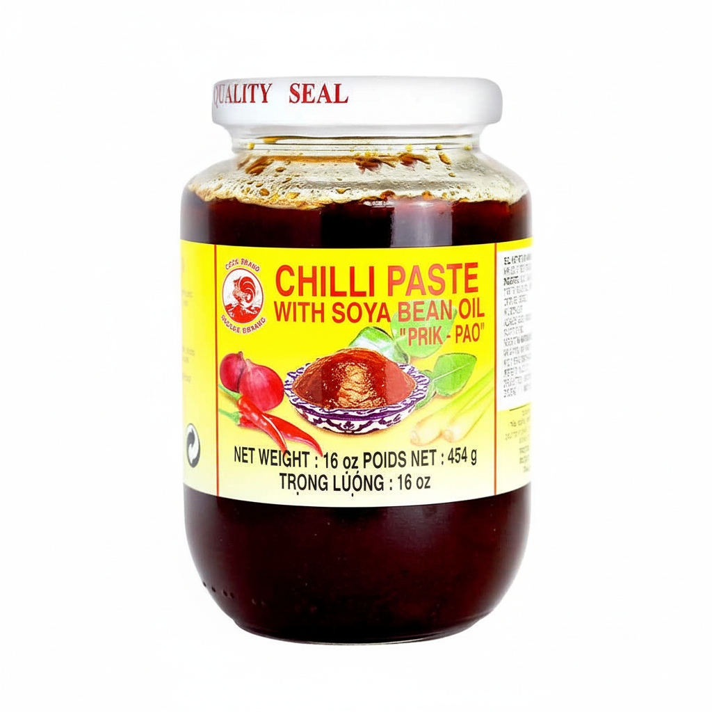 Mei Wei: Pasta de Pimenta Prik Pao Cock Brand 454g - Embalagem em Fundo Branco