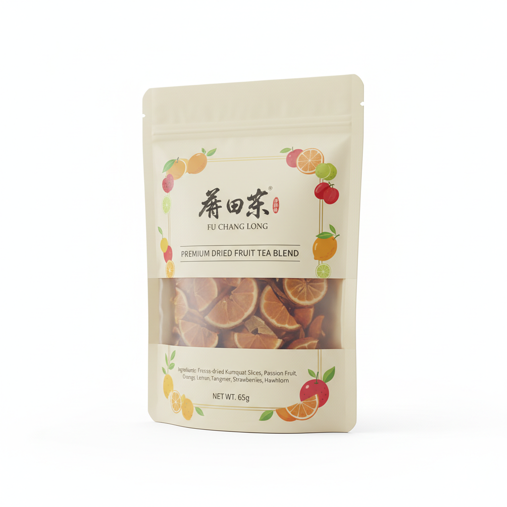 Mei Wei: Chá de Frutas Desidratadas Fu Chang Long 65g - Embalagem em Fundo Branco