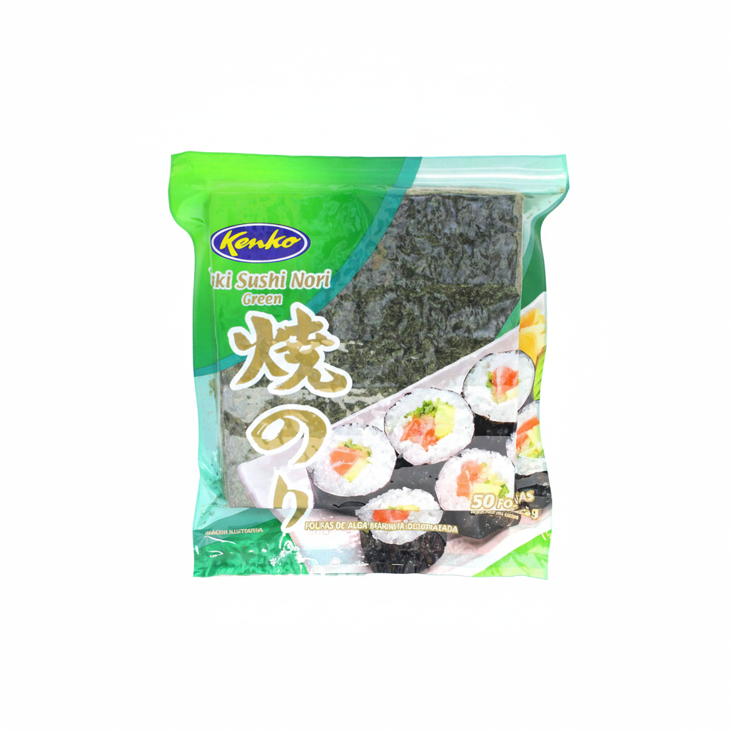 Mei Wei: Yaki Sushi Nori Green Kenko 50 Folhas 125g - Embalagem em Fundo Branco