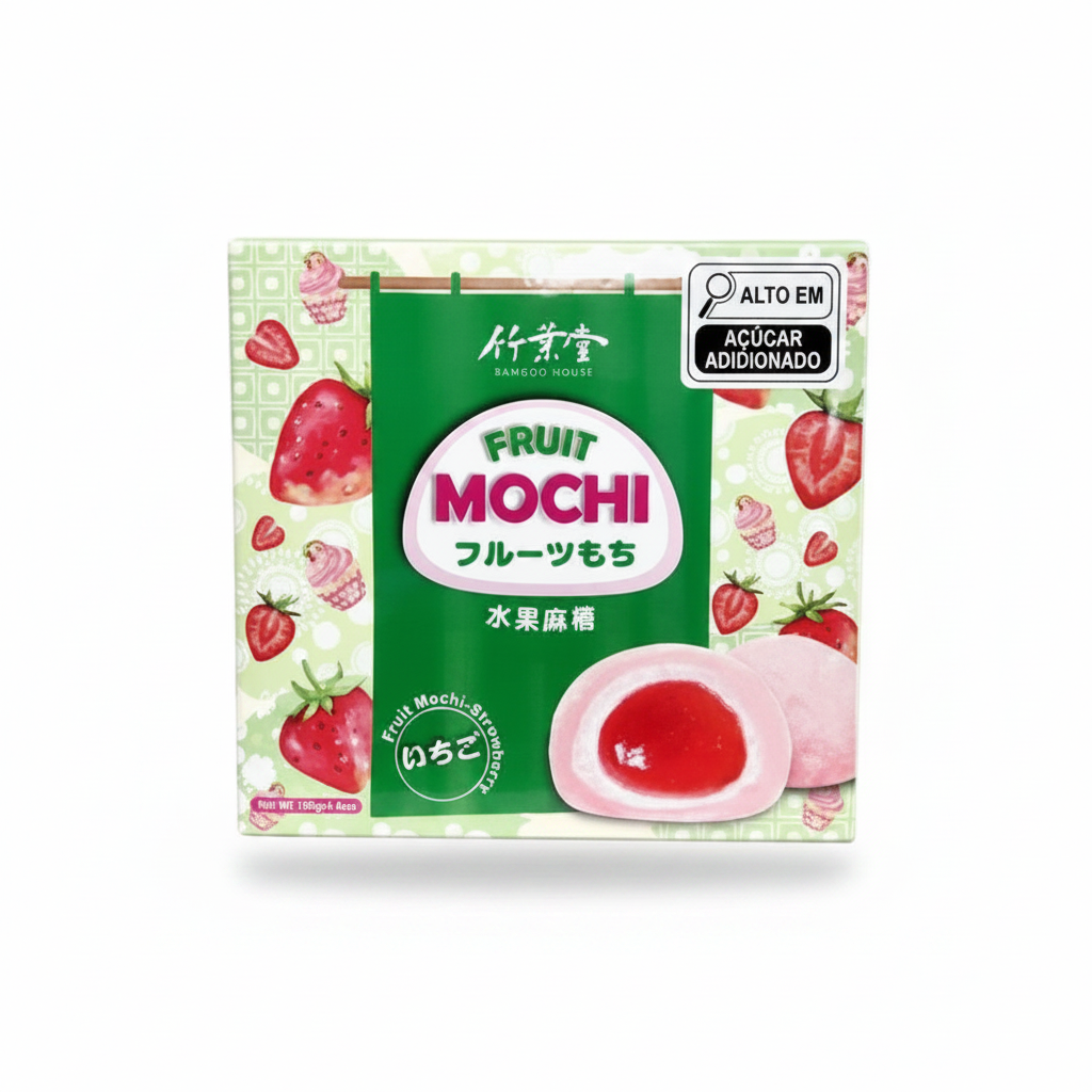 Mei Wei: Bolinho de Arroz Mochi de Morango フルーツもち Bamboo House 140g - Embalagem em Fundo Branco