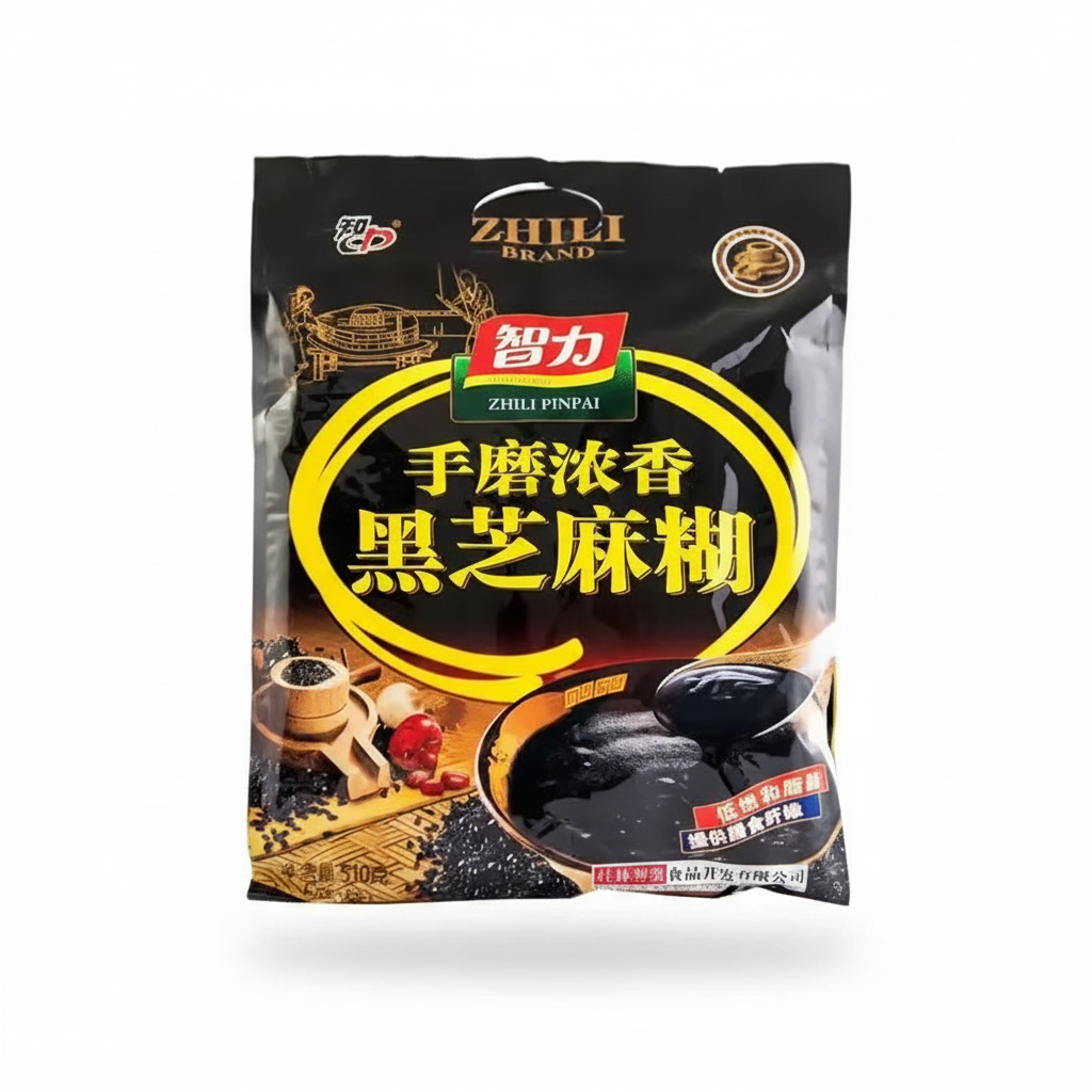Mei Wei: Pasta de Gergelim Preto Concentrada(手磨浓香黑芗麻糊)- Zhili 520g - Embalagem em Fundo Branco