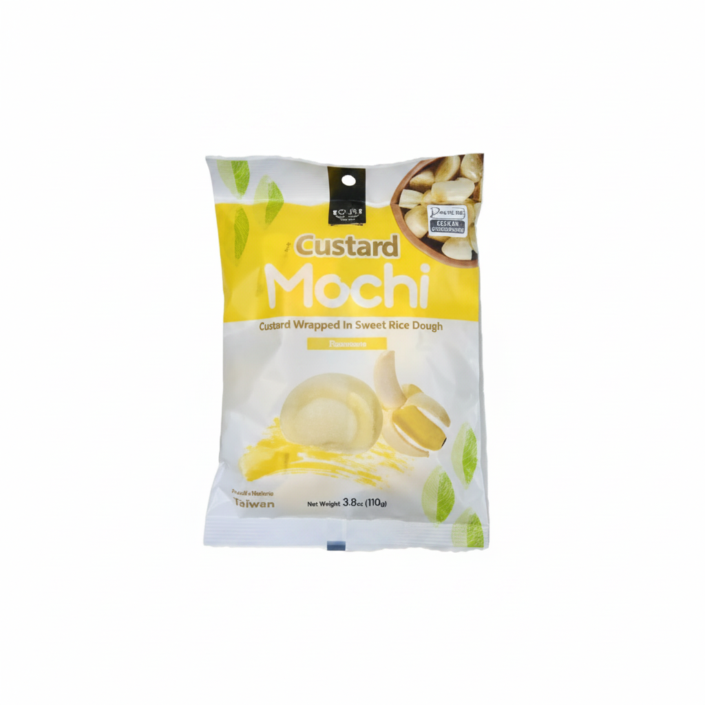 Mei Wei: Bolinho de Arroz Mochi Custard 麻薯 Royal Family 110g - Embalagem em Fundo Branco