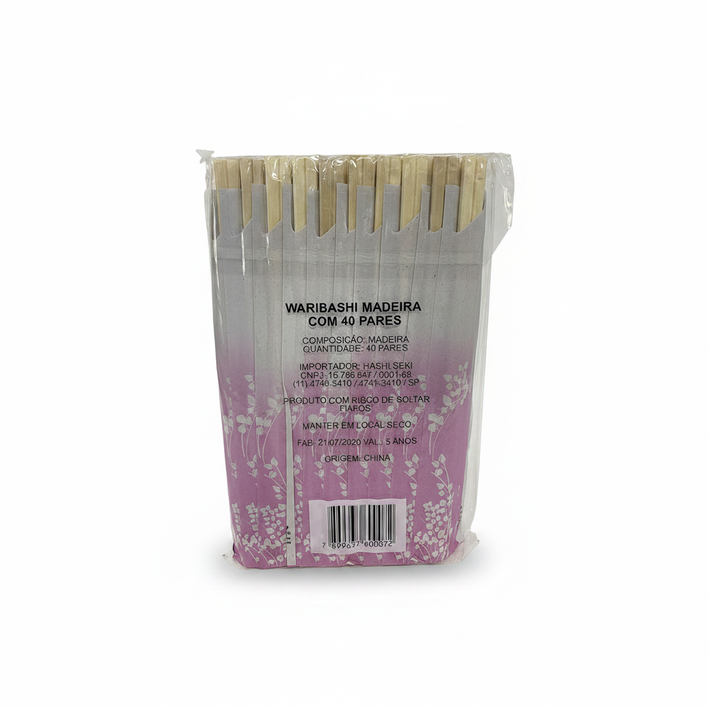 Mei Wei: Hashi Descartável de Madeira L.Seki 一次性木筷子 40 pares - Embalagem em Fundo Branco