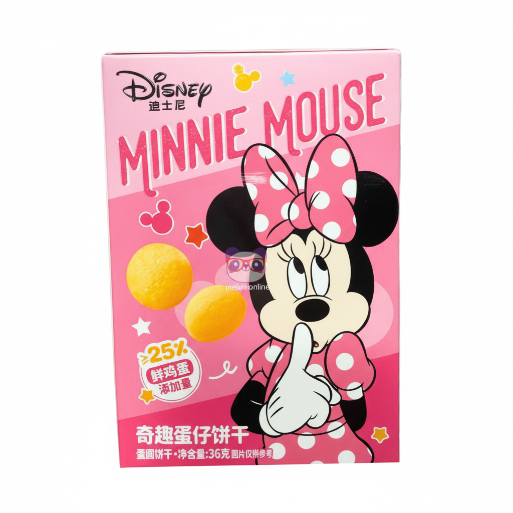 Mei Wei: Biscoitos de Ovo Minnie Disney 36g - Embalagem em Fundo Branco