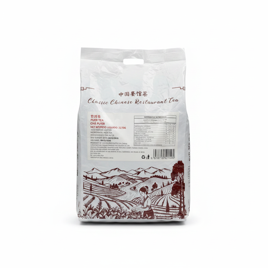 Mei Wei: Chá Pu-erh Restaurante Chinês 2270g - Embalagem em Fundo Branco