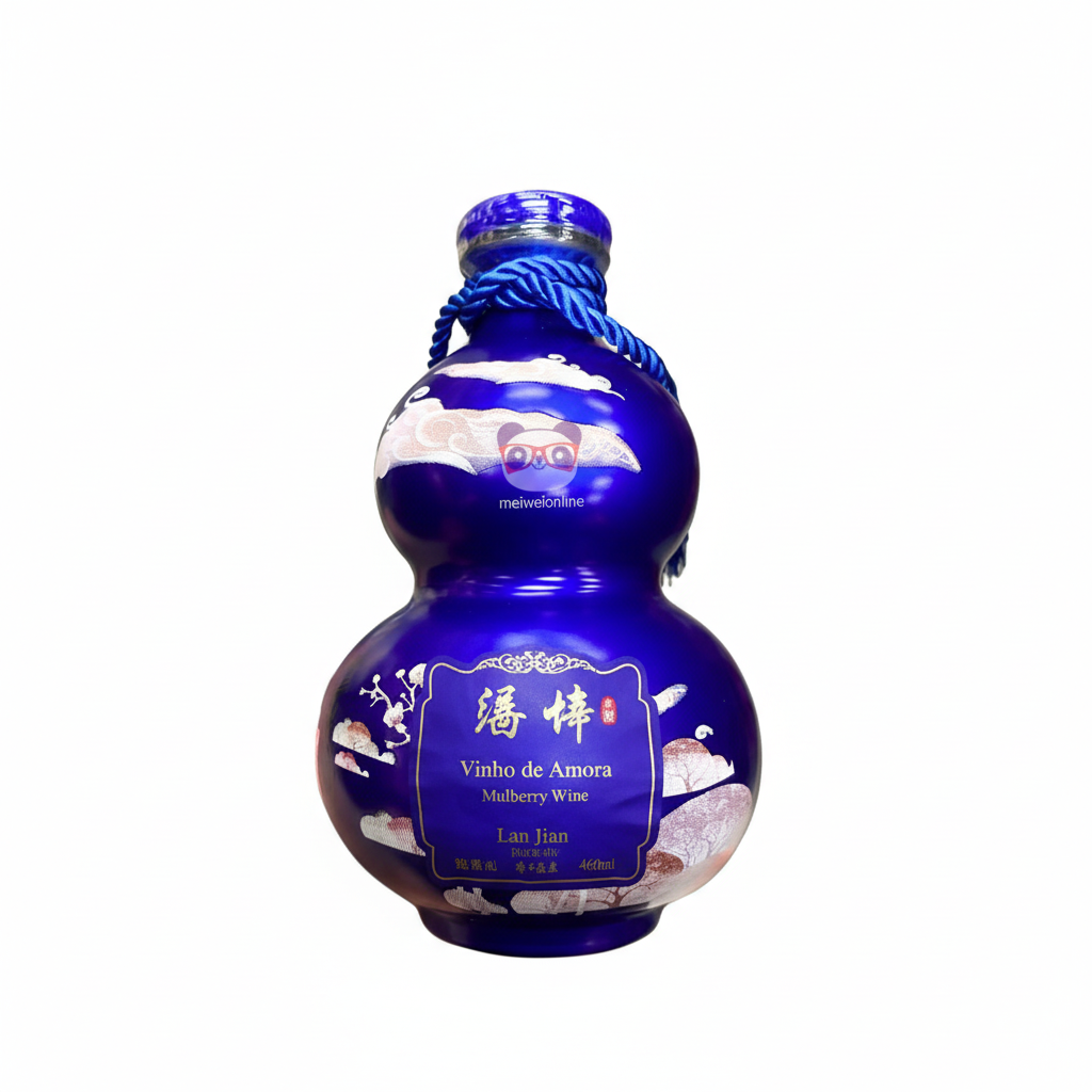 Mei Wei: Vinho de Amora 5% Lan Jian 460ml - Embalagem em Fundo Branco