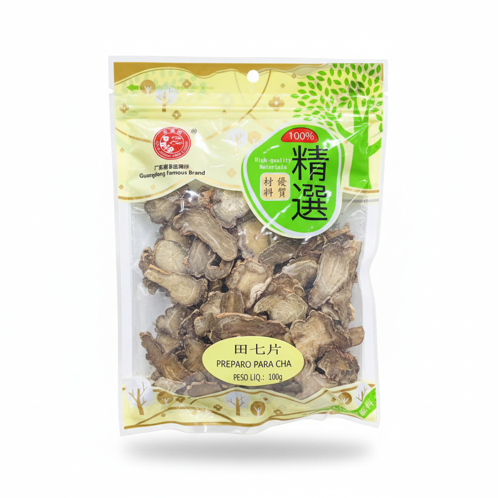 Mei Wei: Panax Notoginseng Guangdong 100g - Embalagem em Fundo Branco