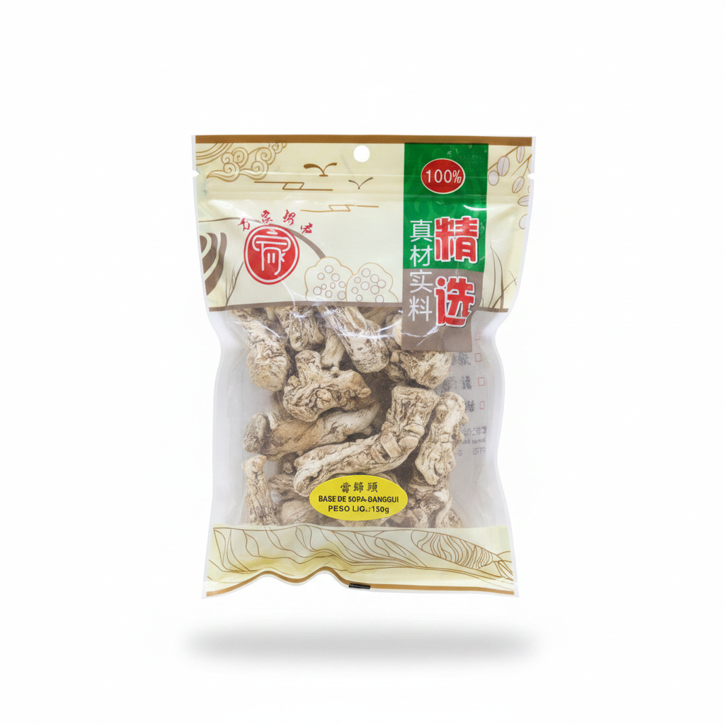Mei Wei: Raiz de Angélica Chinesa 当归头 Wanjia 150g - Embalagem em Fundo Branco