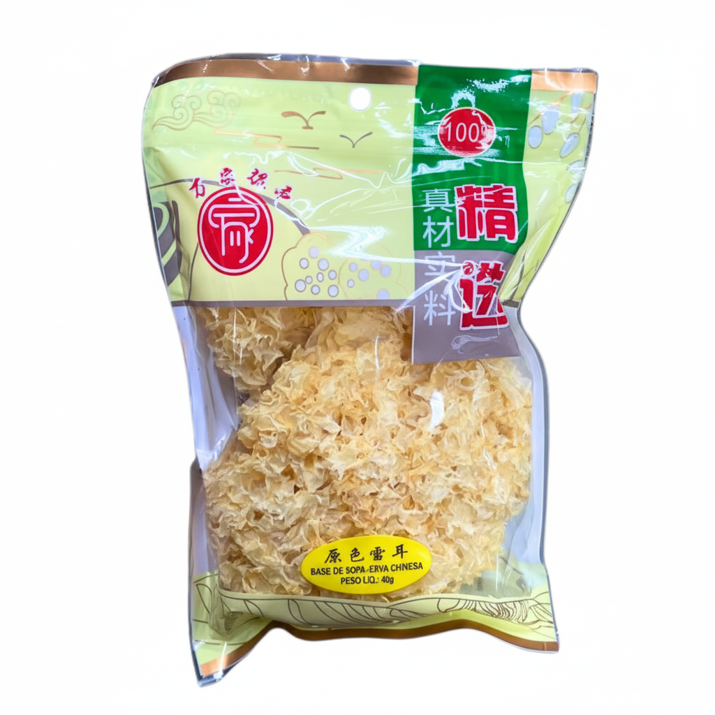 Mei Wei: Fungo Branco Seco Tremella Zheng Feng 40g - Embalagem em Fundo Branco