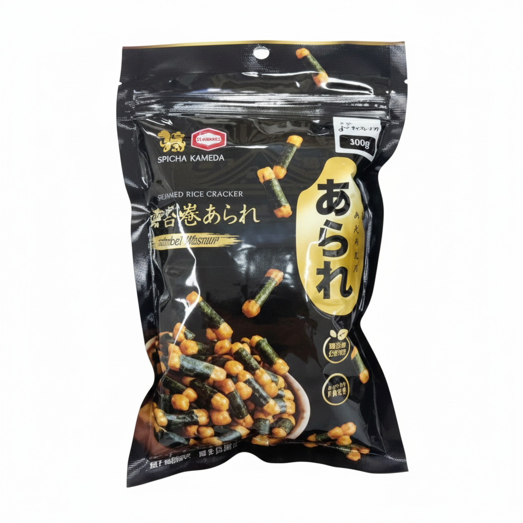 Mei Wei: Biscoito de Arroz com Algas Marinhas Singha Kameda 85g × 24un - Embalagem em Fundo Branco