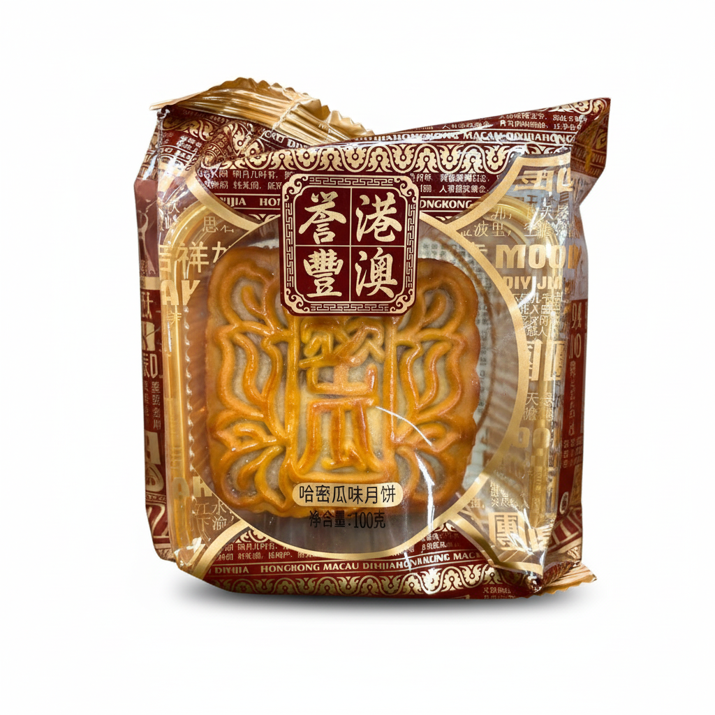 Mei Wei: Bolo da Lua sabor Melão Hami (Mooncake) Yufeng 100g - Embalagem em Fundo Branco