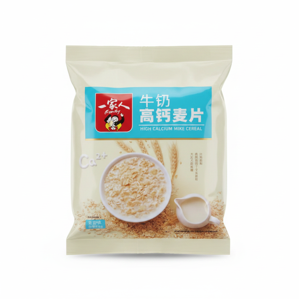 Mei Wei: Mingau de Aveia com Leite Alto Cálcio 一家人家谷园牛奶高钙营养麦片 360g - Embalagem em Fundo Branco