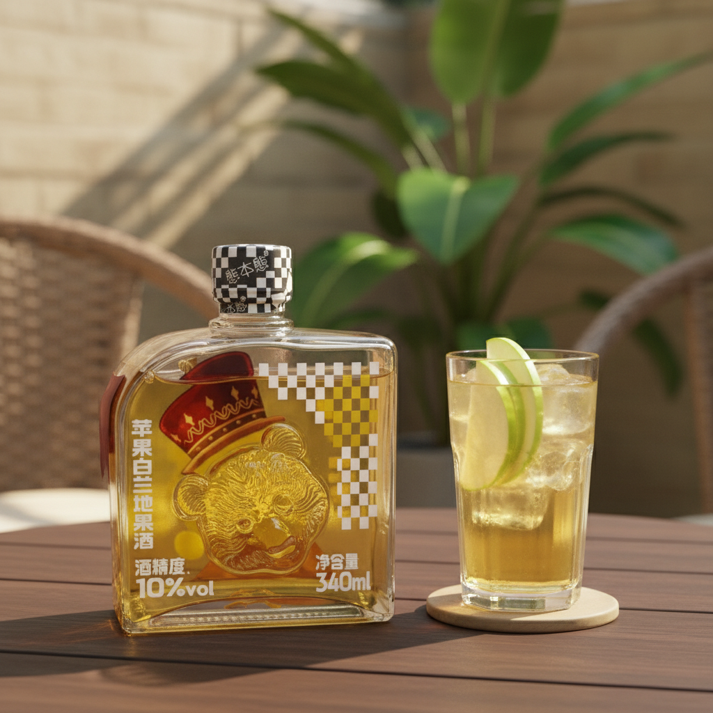 Licor Chinês de Maçã 340ml - 熊本熊苹果白兰地果酒