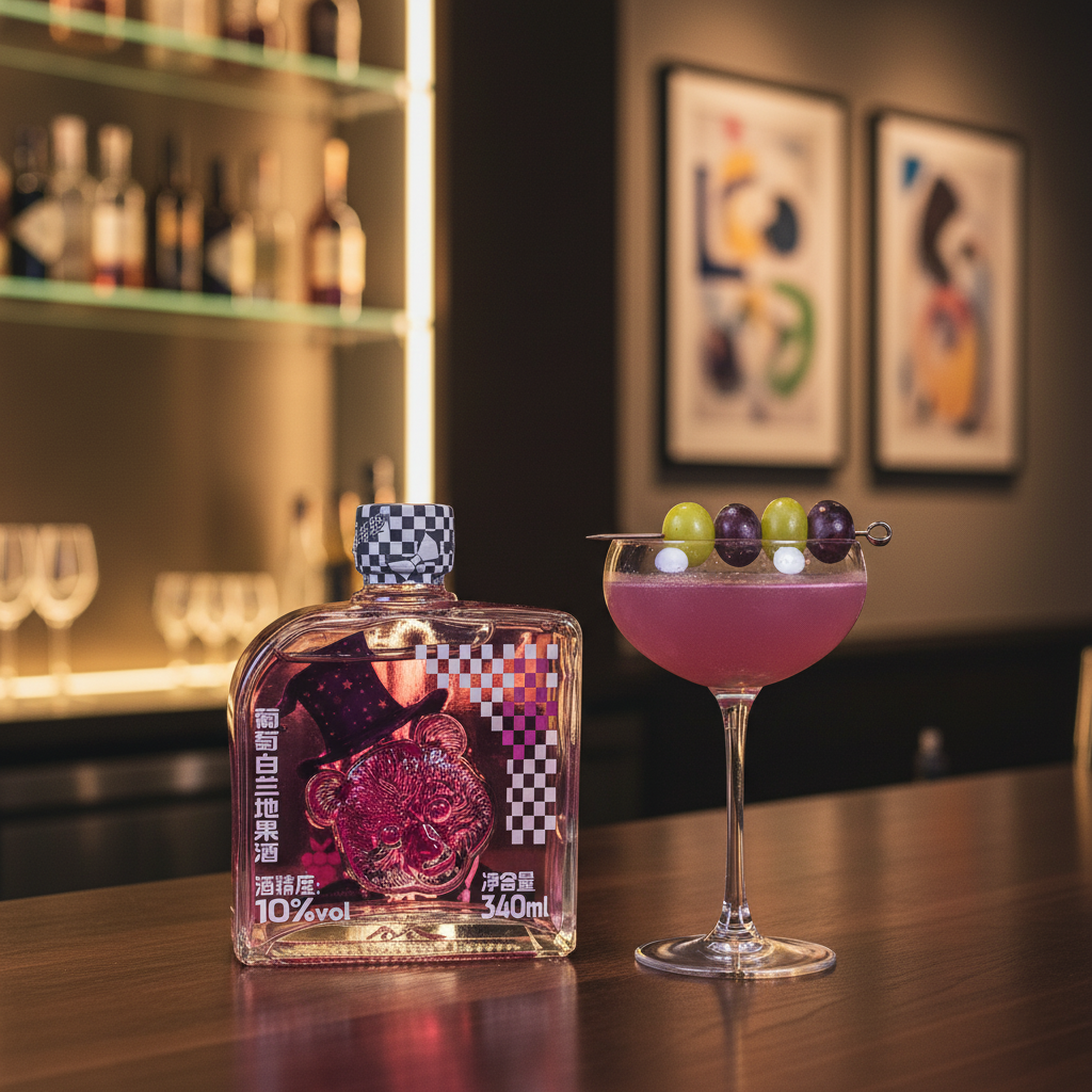 Licor Chinês de Uva 340ml - 熊本熊葡萄白兰地果酒