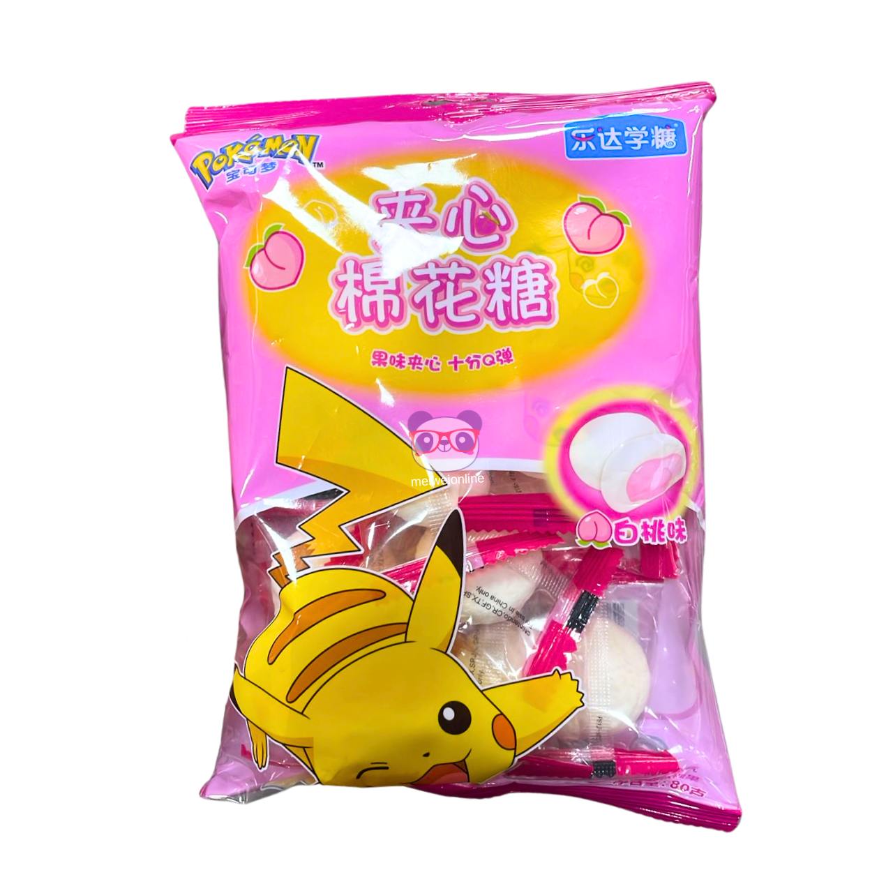 Marshmallow recheado sabor pêssego branco Pikachu 80g