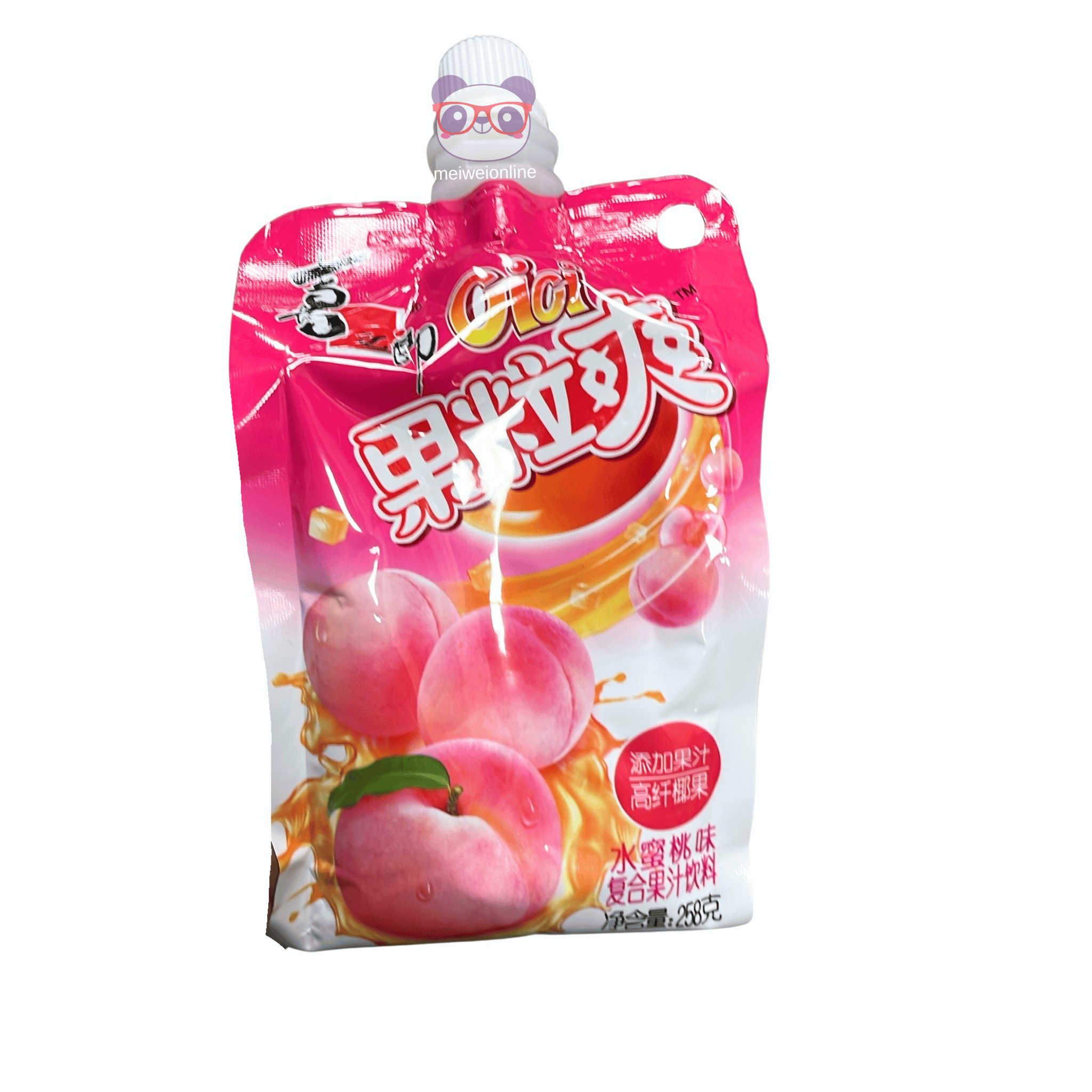 Bebida de pêssego chinesa com pedaços pouch 285g embalagem original Mei Wei
