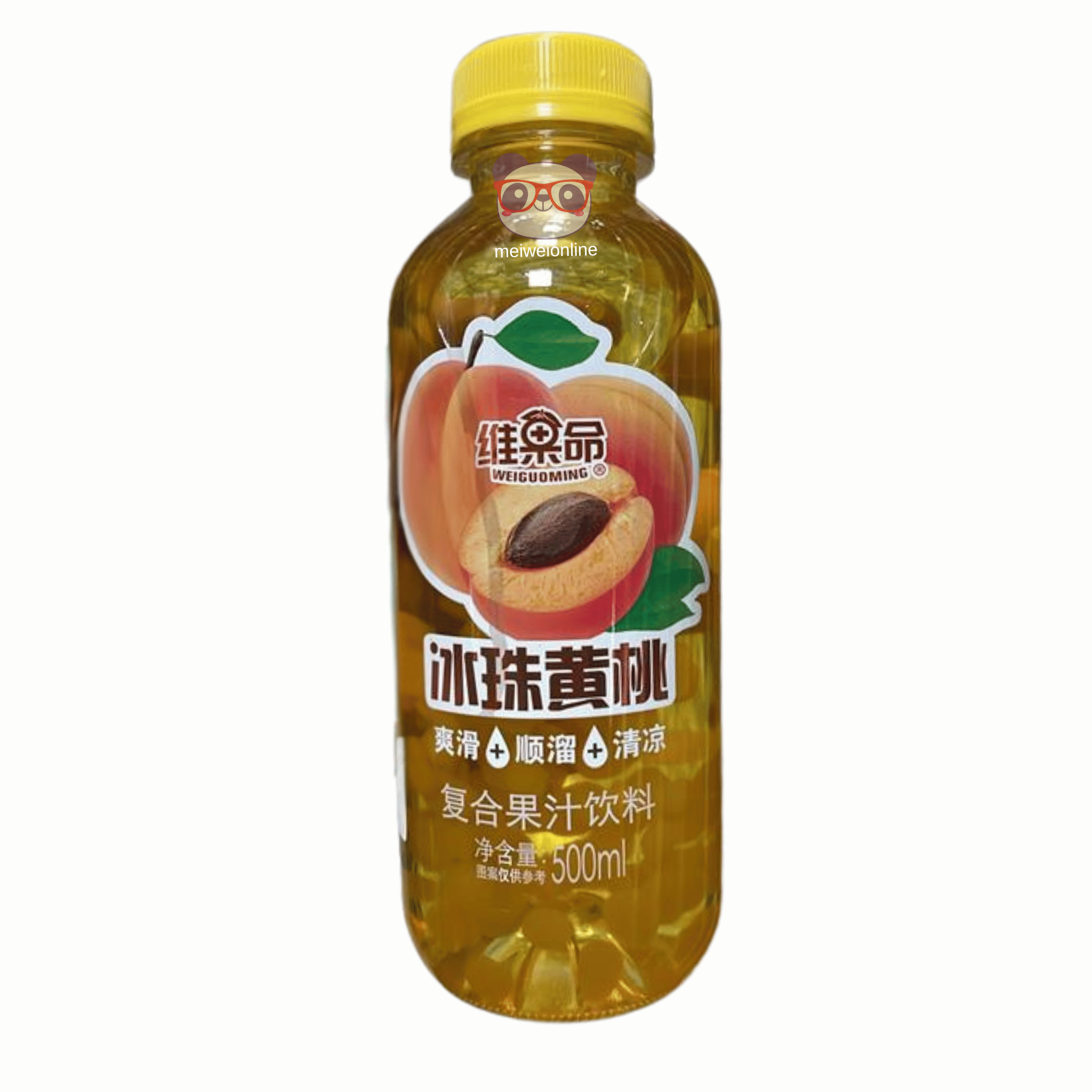 Bebida de pêssego com pérolas Weiguoming (维果命冰珠黄桃) 500ml – bebida oriental refrescante pronta para beber