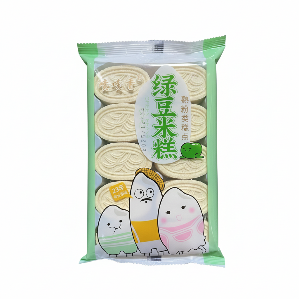 Mei Wei: Bolinho de Arroz Feijão Mungo Poupou Xiang 143g - Embalagem em Fundo Branco
