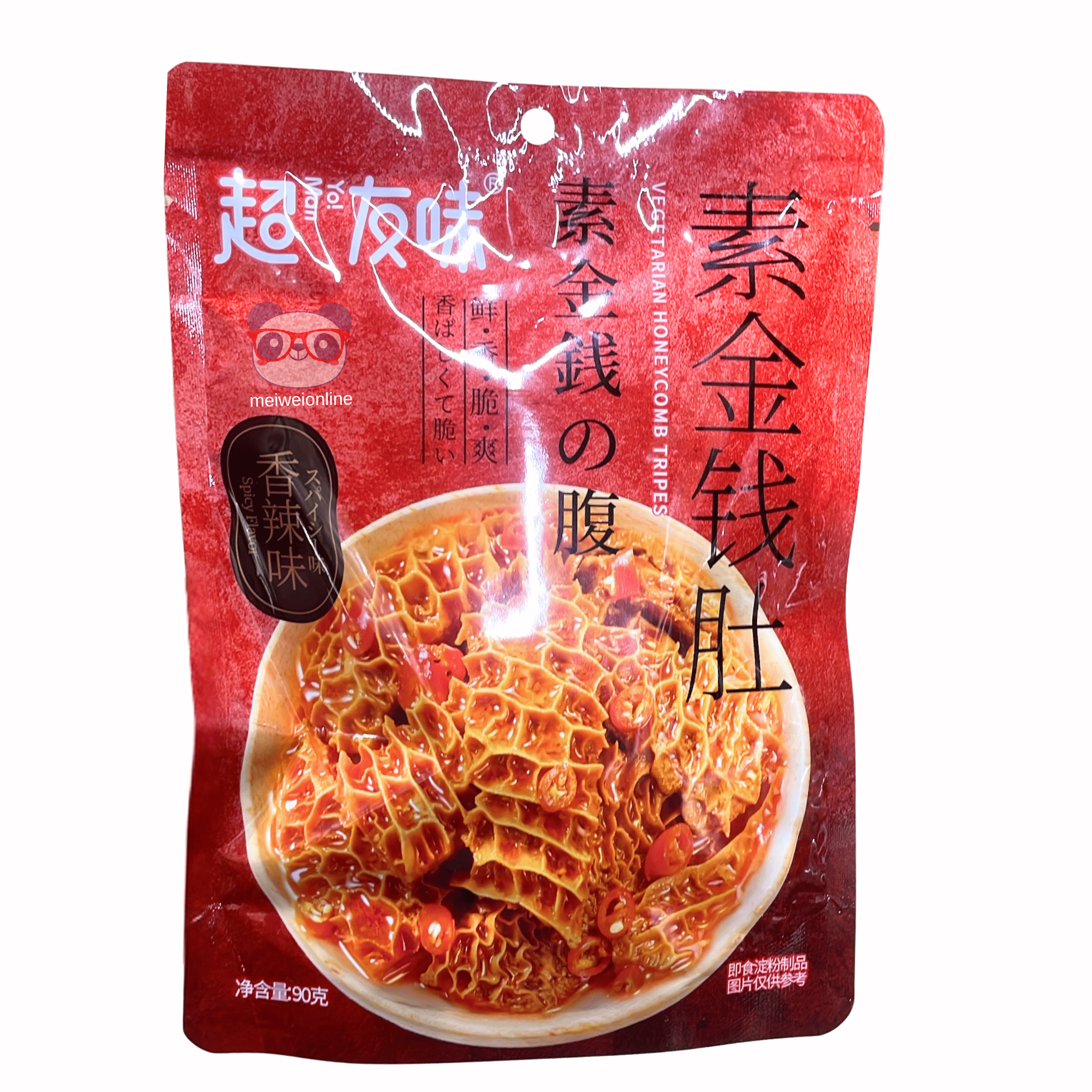 Mei Wei Embalagem de bucho vegetariano apimentado Chao You Wei 90g produto oriental pronto para consumo