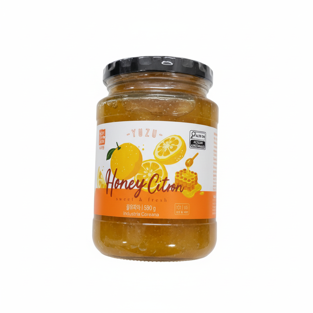 Mei Wei: Chá Yuzu com Mel Coreano 580g (꿀유자차) - Embalagem em Fundo Branco