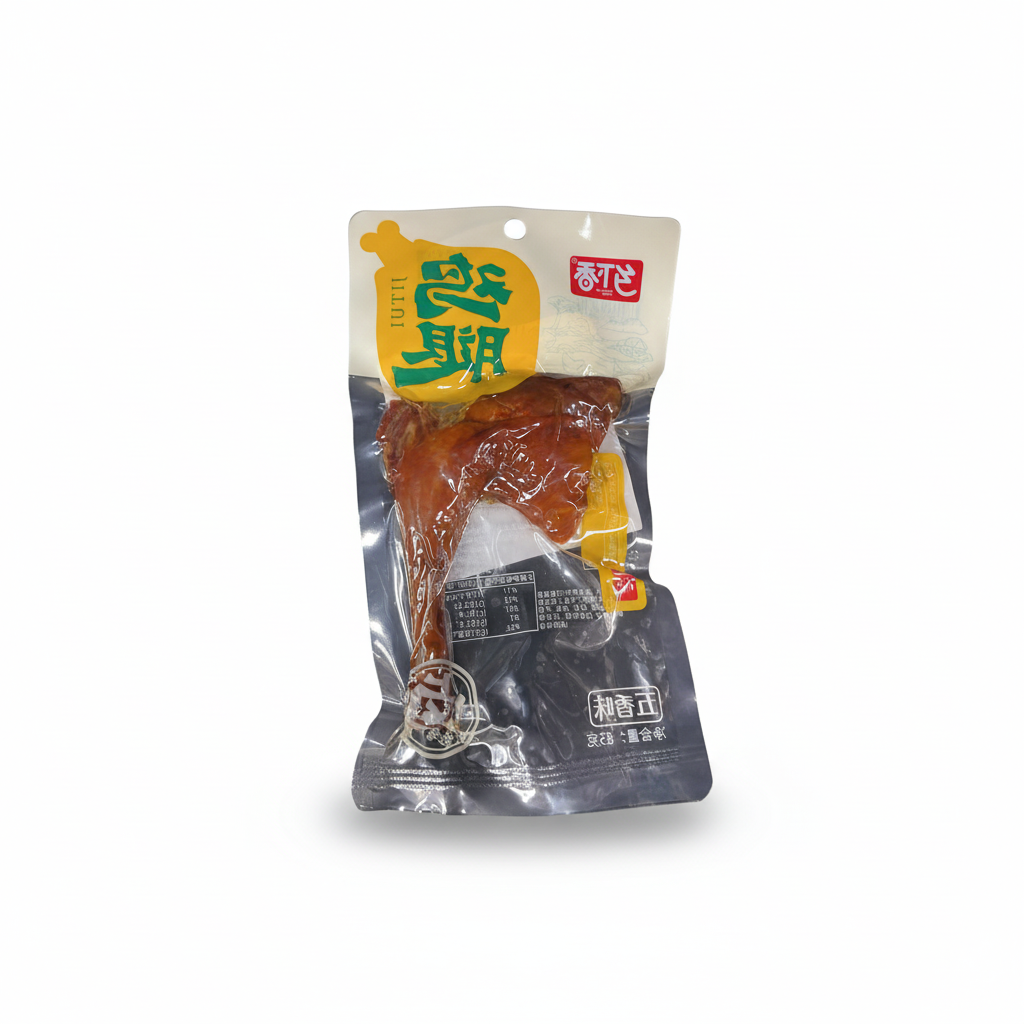Mei Wei: Coxa de Frango Cinco Especiarias Xiang Xia Xiang 85g - Embalagem em Fundo Branco