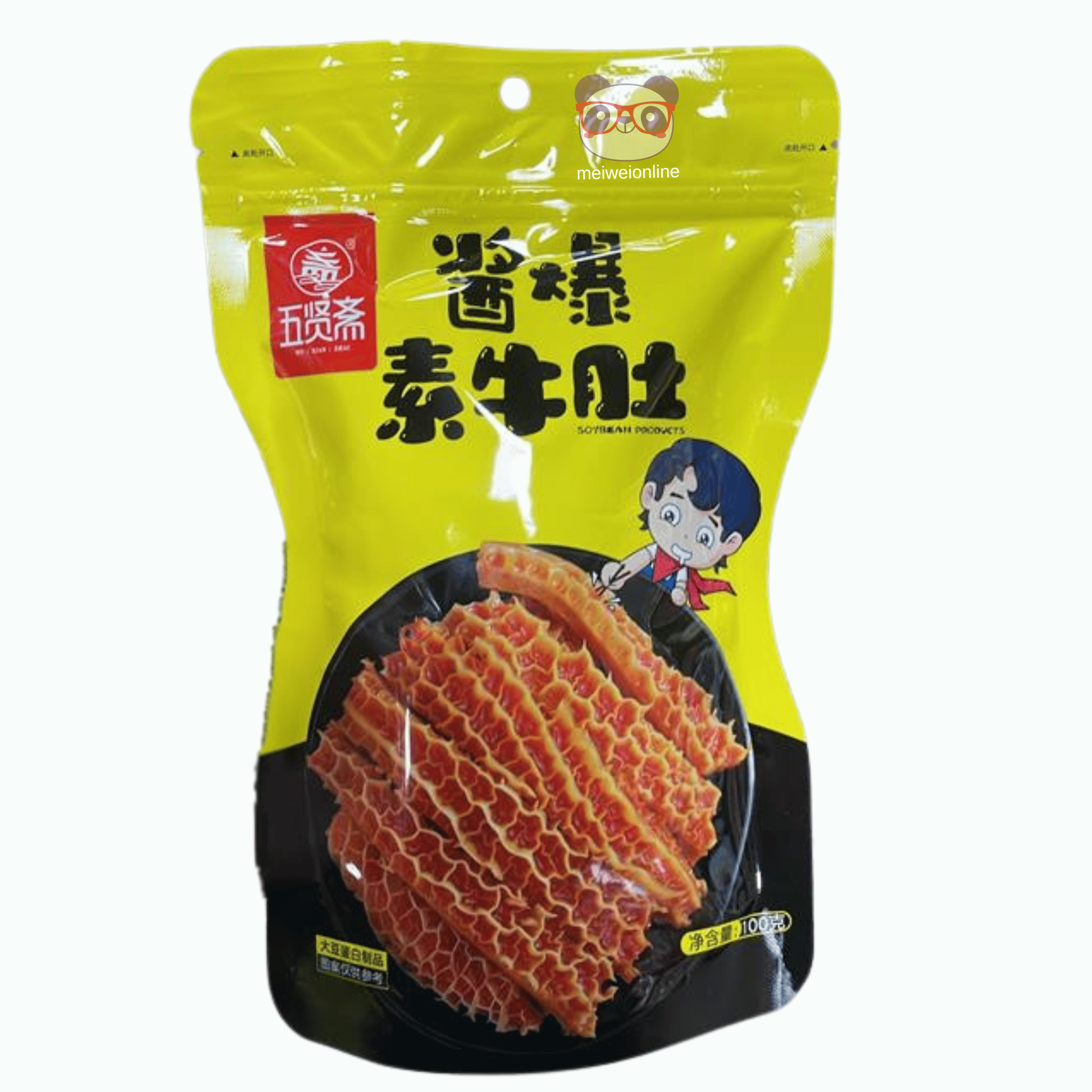 Mei Wei Dobradinha vegana de soja sabor molho especial chinês Wuxian 五贤斋 embalagem 100g