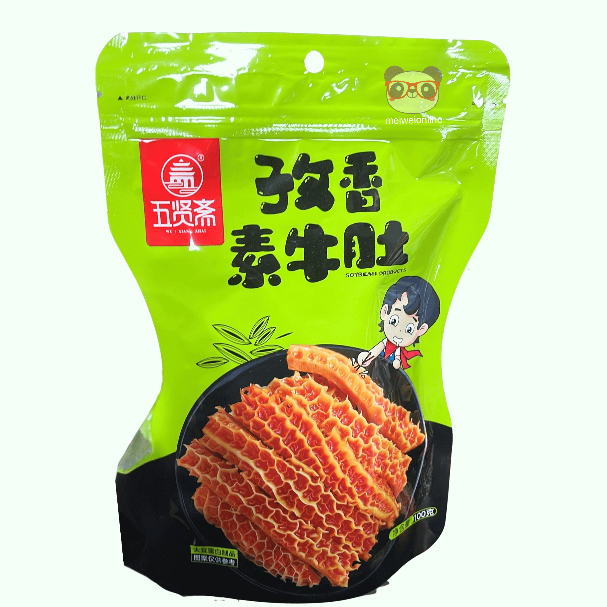 Mei Wei Dobradinha vegana de soja Wuxian 五贤斋 embalagem 100g