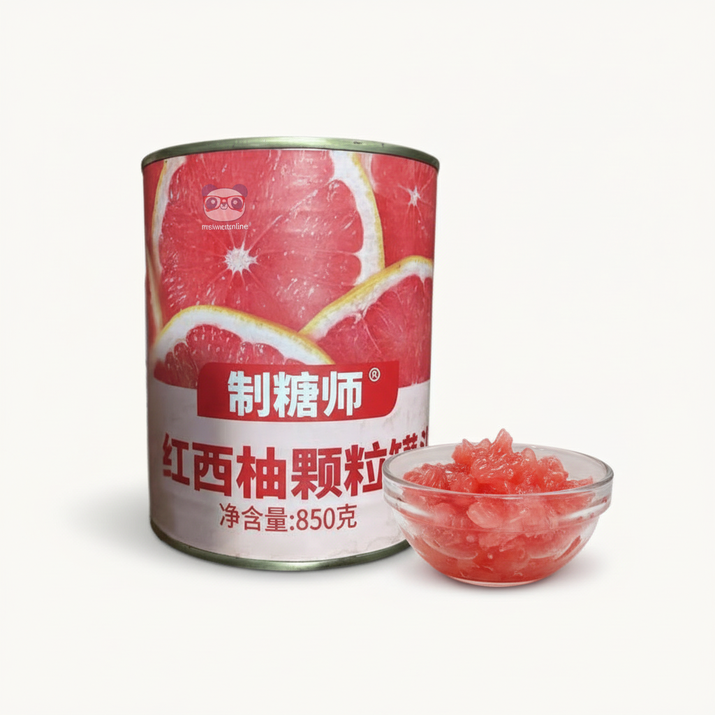 Pérolas de Sabor Grapefruit Vermelho em Calda para Bubble Tea 850g - 红西柚颗粒罐头