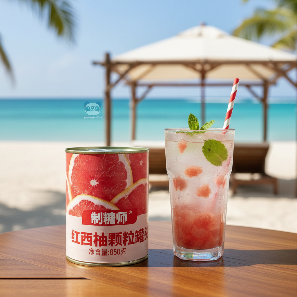 Pérolas de Sabor Grapefruit Vermelho em Calda para Bubble Tea 850g - 红西柚颗粒罐头