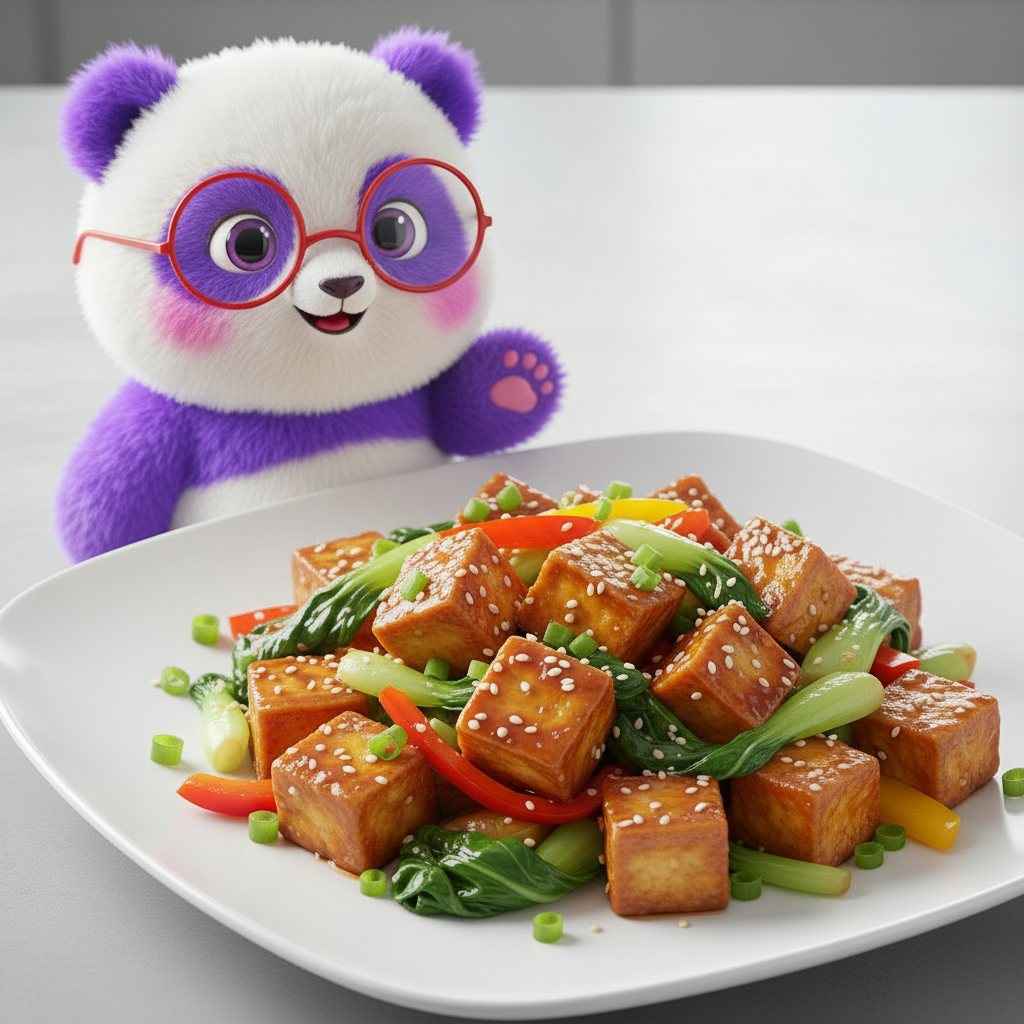 Mei Wei: Tofu refogado com legumes e tempero asiático