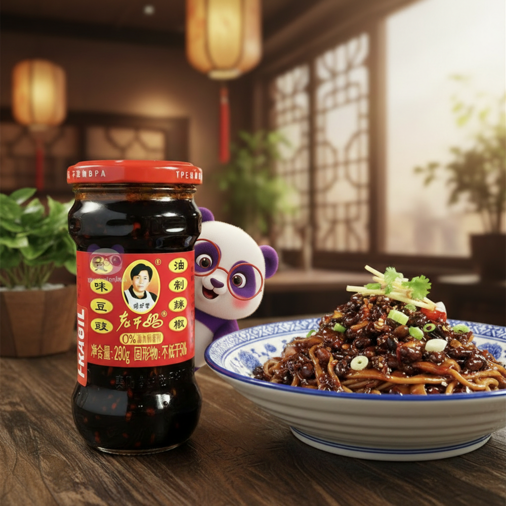 Mei Wei: Molho de Pimenta Lao Gan Ma Tradicional 280g com macarrão asiático