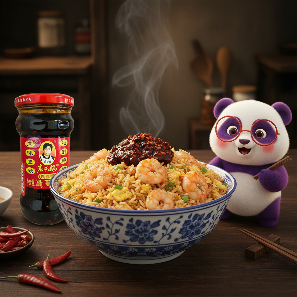 Mei Wei: Molho de Pimenta Lao Gan Ma Tradicional 280g com arroz frito e camarão
