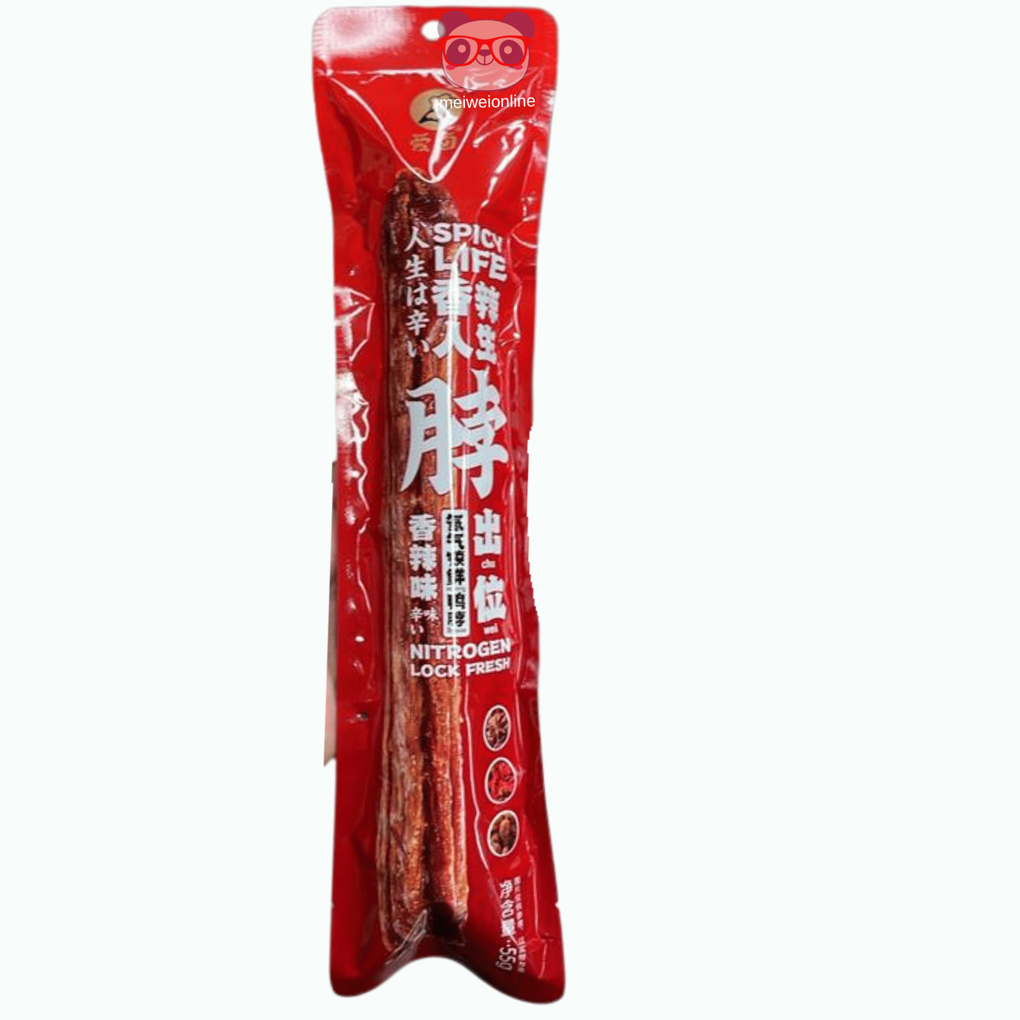 Pescoço de pato defumado picante Place Out (脖出位风干鸭脖) 55g – petisco oriental pronto para consumo Mei Wei