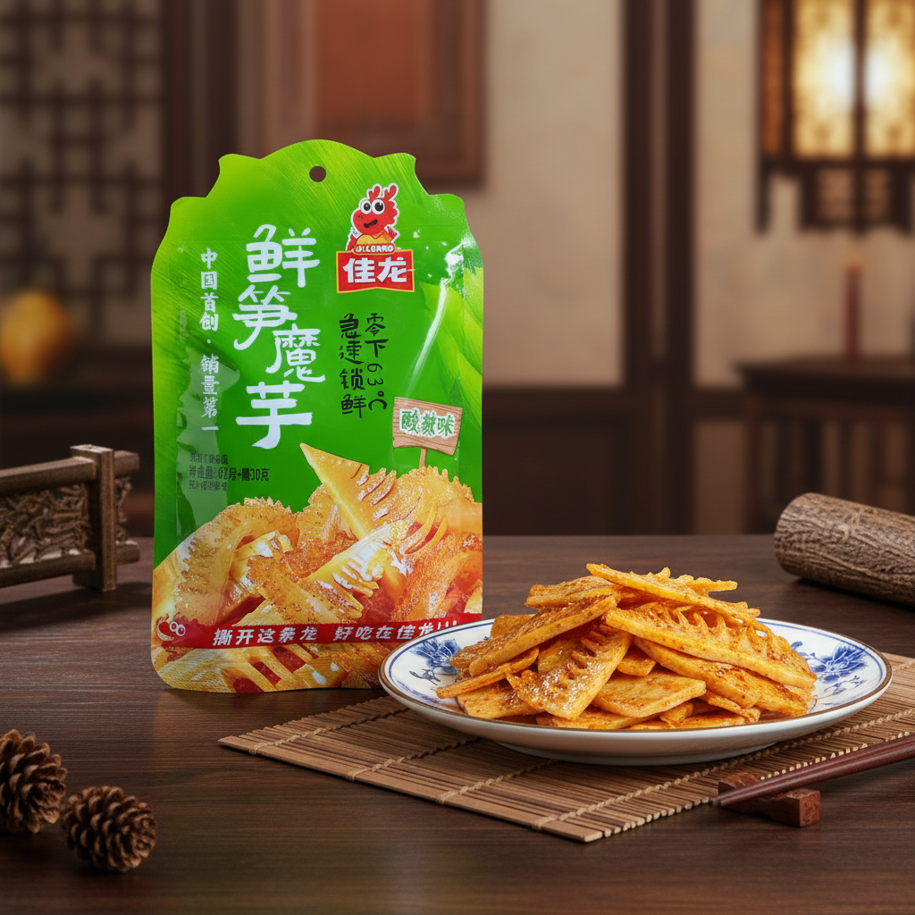 Petisco de Konjac com Broto de Bambu Azedo Picante 62,5g - 佳龙 鲜笋魔芋 酸辣味