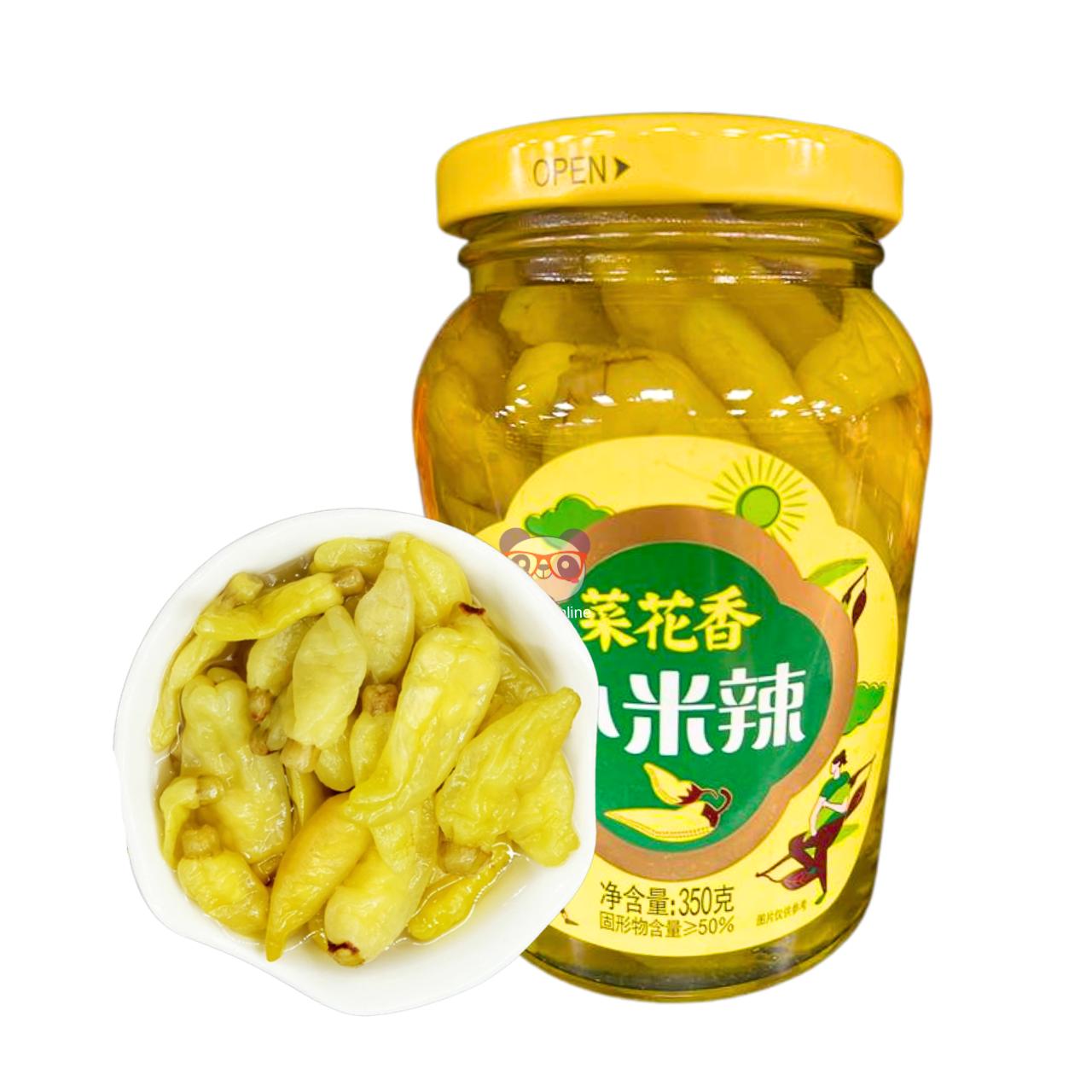 Pimenta verde em conserva 菜花香 小米辣 embalagem 350g – pimenta oriental crocante pronta para consumo