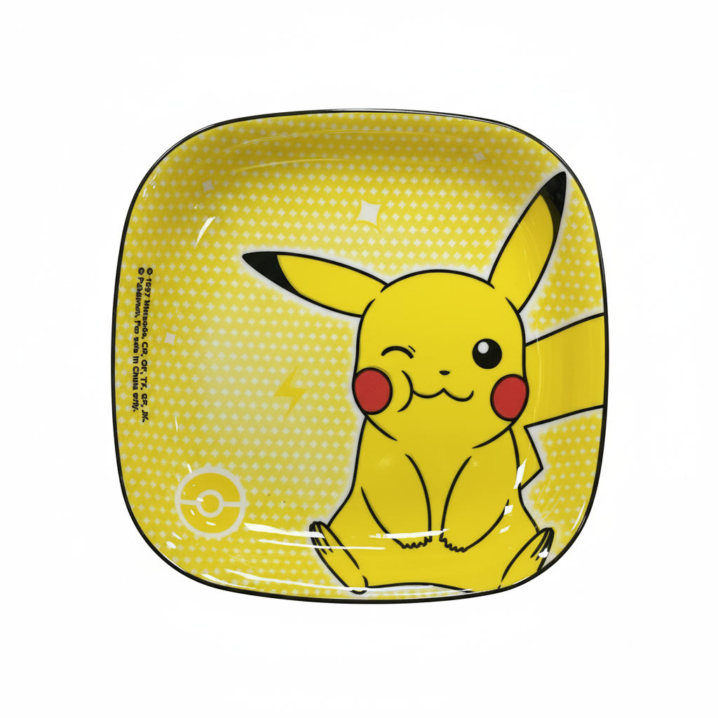 Mei Wei: Prato Quadrado Pokemon Pikachu Shunxiang 223mm - Embalagem em Fundo Branco
