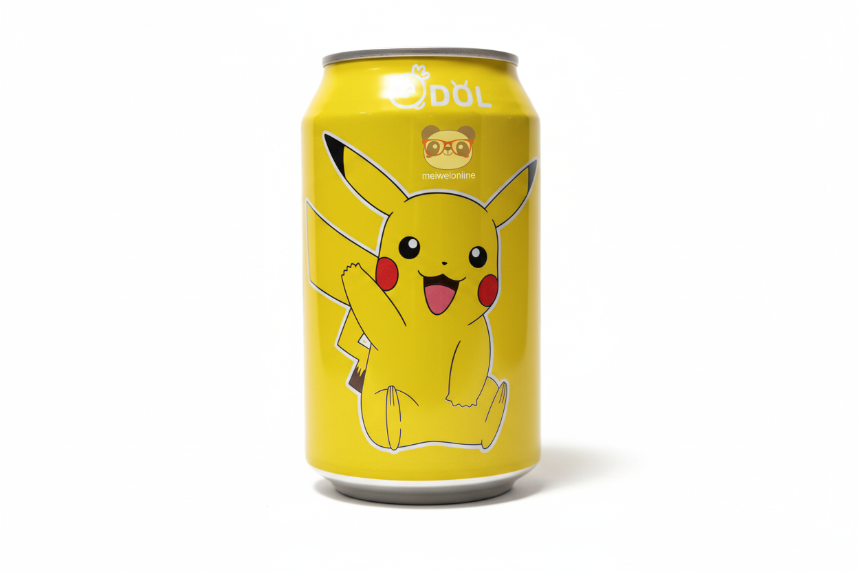 Refrigerante sabor limão Pikachu QDOL (皮卡丘柠檬味汽水) lata 330ml – bebida colecionável temática Pokémon