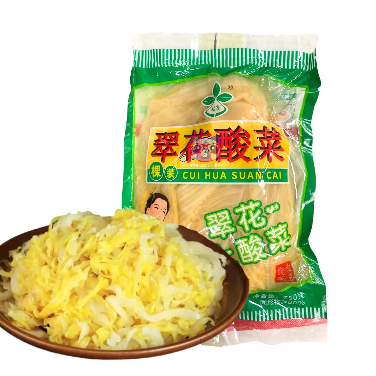 Repolho chinês fermentado Cui Hua Suan Cai (翠花酸菜) embalagem 750g – conserva oriental tradicional pronta para consumo