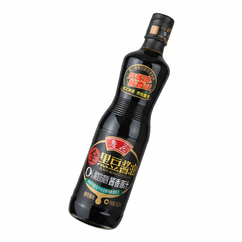 Mei Wei: Shoyu de Feijão Preto Luhua 500ml - Embalagem em Fundo Branco